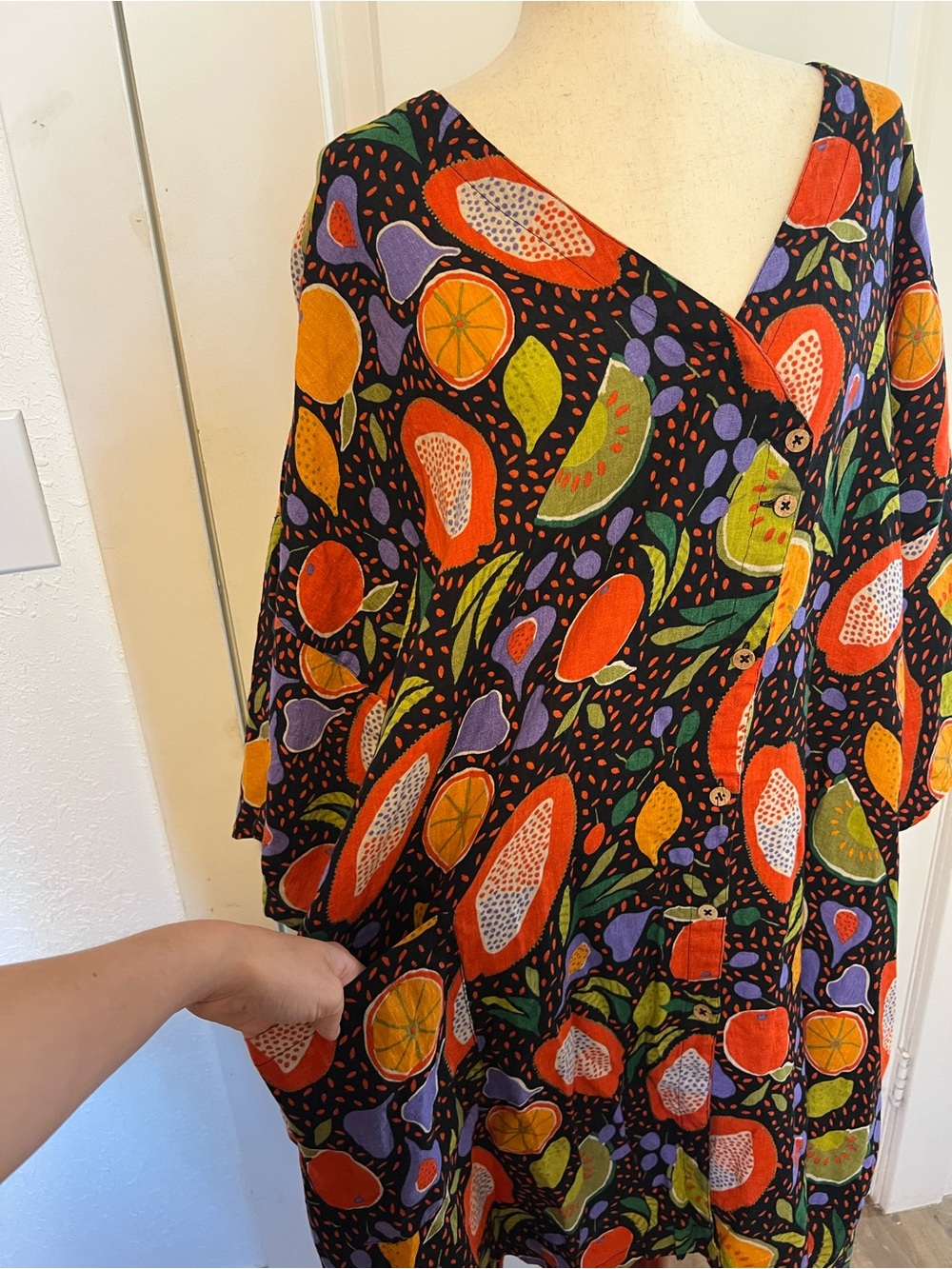 Gudrun Sjöden Abstract Fruit Print 100% Linen Pocket Dress - Picture 2 of 8